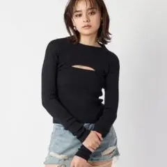 バストオープンニットトップス 伸びる素材 XXL カットソー