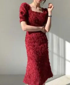 Ritomo De Ricco 袖付きスクエアネック美ラインドレス Ｍ