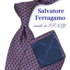 【大特価】Salvatore Ferragamo ネクタイ 小紋柄 ネイビー