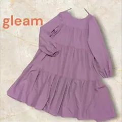 【gleam】ティアードロングワンピース たっぷりフレア パープル 無地