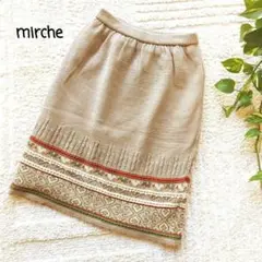 mirche 刺繍入り ベージュ ひざ丈スカート 日本製 コットン100%