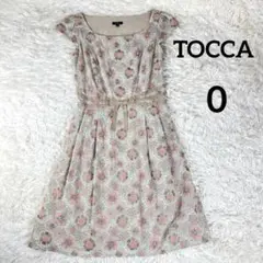 TOCCAワンピース 花柄 総刺繍 リボン Aライン 0 S グリーン ピンク