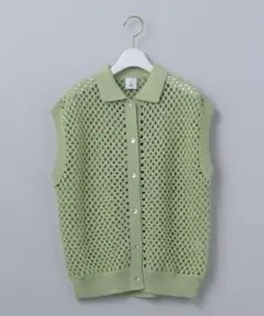 6 ROKU ロク KAGIBARI VEST かぎ針ベスト ニット ジレ 緑