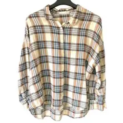 chocol raffine yobe チェック柄シャツ 七分袖　ブラウン　薄手