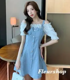 ミニワンピース デニムワンピース オフショルダー ガーリー 春服コーデ 新品
