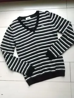 LACOSTE・Vネックボーダーニット/薄手・レディース・38 ・発送11/3~