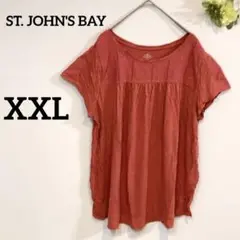 ST. JOHN'S BAY 【XXL】赤系Tシャツ 大きめ カットソー レース