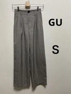 GU ジーユータックセミワイドパンツ　チェック　薄手　両サイドポケット二個　Ｓ