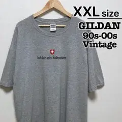 USA古着　90s-00s　ギルダン　Tシャツ　XXL　グレー　プリント　スイス