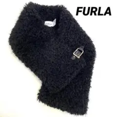 美品 FURLA フルラ ブラック マフラー ネックウォーマー ラムレザー