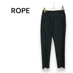 【ロペ】テーパードパンツ　ストライプ　ウエストゴム　ストレッチ　34 黒