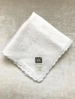 銀座和光 WAKO 刺繍レースハンカチ　イニシャル M リネン