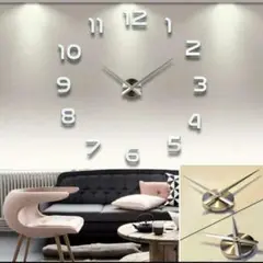 3D wall clock ウォールクロック シルバー 鏡面 数字 時計