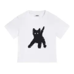 AEAE ホワイト 猫グラフィック Tシャツ