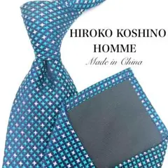 【美品】 HIROKO KOSHINO ネクタイ 小紋柄 ネイビー 光沢感 高級