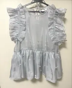 CAROLINA GLASER パール付き オーガンジ ブラウス グレー