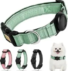 犬用首輪 Airtagケース一体型 35〜50cm ソフト グリーン, M