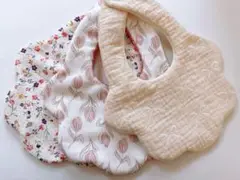 ハンドメイドスタイ もくもくスタイ チューリップ×リボン刺繍 女の子3枚セット