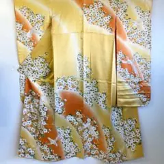 【春】12056s 着物 振袖 花と鶴文様
