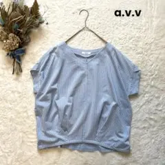 a.v.v 【M】 タック入りストライプ柄ブラウス オーバーサイズ 二の腕カバー