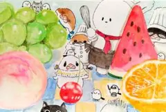 再販無し　2枚セット　夏の果物ばんざい！　8/5 13（原画）ポストカードのみ
