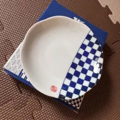 木曽路陶器 青白チェック皿 3枚セット