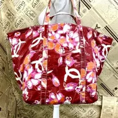 シャネル フラワー トート ショルダーバッグ 花 エナメル キャンバス EM19