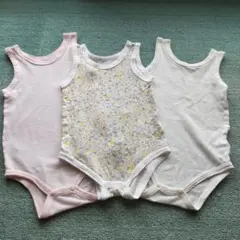 女の子ベビー肌着 3枚セット サイズ80 ピンク・白・花柄（記名なし）