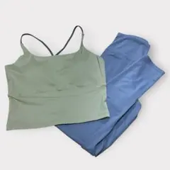 ヨガウェア ピラティス　セットアップ　トレーニングウェア　緑　青　M