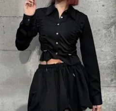 jiasecond. シャーリングシャツ トップス シャツ シャーリング 黒￼