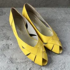 イヴ・サンローラン パンプス オープントゥ イエロー 34.5