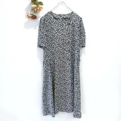 ★東京スタイル★小花柄ワンピース 半袖 レトロ フリーサイズ ネイビー