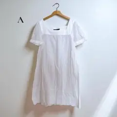 エー【M】チュニック　シアー 透け感 刺繍 スクエアネック 半袖 b159