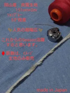 01 岡山産　良質生地 151cm×2m シャンブレー 5㌉程度 少数出品