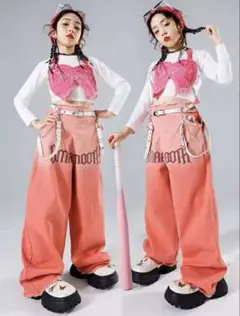ダンス衣装 セットアップ ピンク 白ベルト