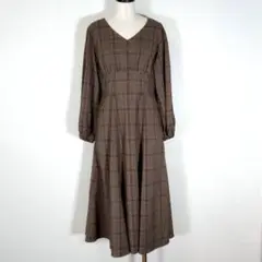 美品✨ジルスチュアート ロングワンピース【M】ブラウン チェック