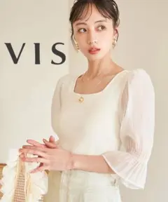 【新品未使用】vis オーガンジーキャンディスリーブリブニット　アイボリー