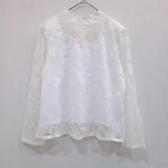 リマ　レーストップス　ブラウス　長袖　L　総レース　バックジップ　肩パッド