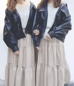 pair pair 袖ボリュームフェイクレザーブルゾン