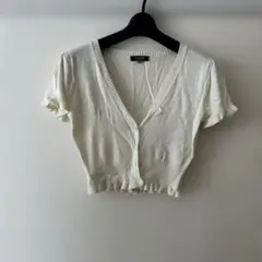 mirche 白　Vネック 半袖カーディガン M