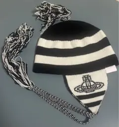 【タグ付き正規新品】白✖︎黒 ヴィヴィアン 耳当てニット帽 Vivienne