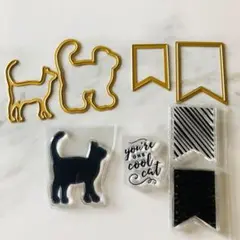 アンナグフィリン　ねこちゃん、バナー　旗　cat,メタル　ダイ　クリアスタンプ