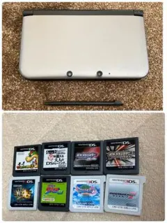 ニンテンドー3DS LL シルバー×ブラック&カセット8点セット