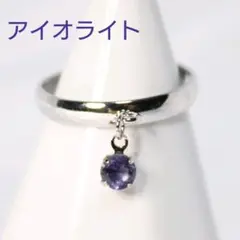 本ロジウム アイオライト 小粒 吊り下げ 指輪 フリーサイズ