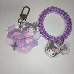 サンリオキャラクターズチャーム付きスプリングゴム＆ ハートシェイカーキーホルダー