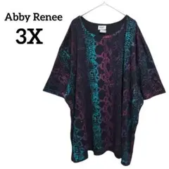 Abby Renee 【3X】 ヘビ柄半袖Tシャツ 紫緑グラデーション ゆるだぼ