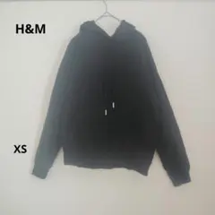 H&M ブラック フード付き プルオーバーパーカー 長袖 XS 秋 冬 無地
