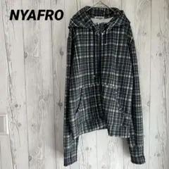 【NYAFRO】長袖　ジップパーカー　チェック柄　L フード　ストレッチ