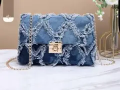 デニムショルダーバッグ チェーンストラップ付き