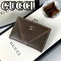 【美品】グッチ コインケース がま口 GG インターロッキング ステッチ レザー